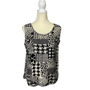 Dorman 100% Silk Geometric Artsy Print Patchwork Sleeveless Top Women's Size M.